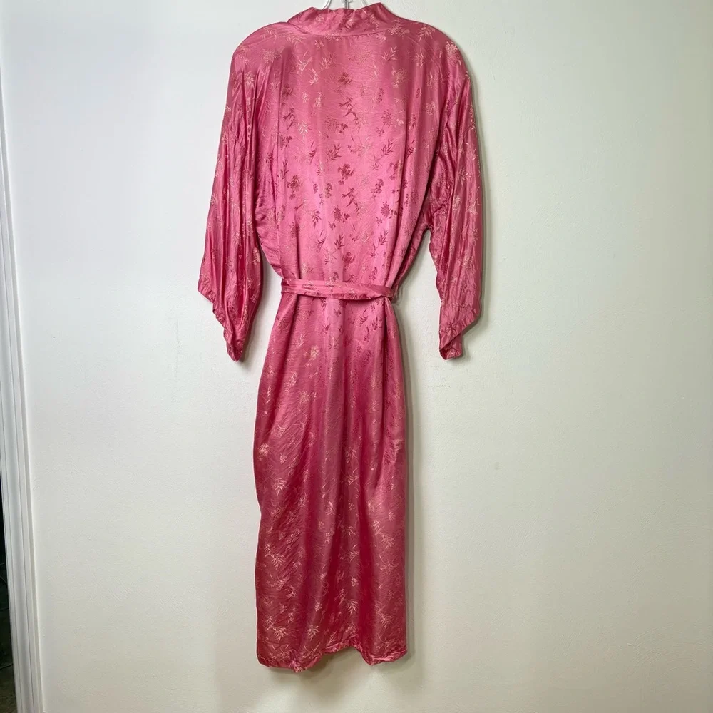 ESME Vintage Asian Oriental Embroidered Jacquard Long Silk Belted Kimono Robe M - Picture 13 of 16